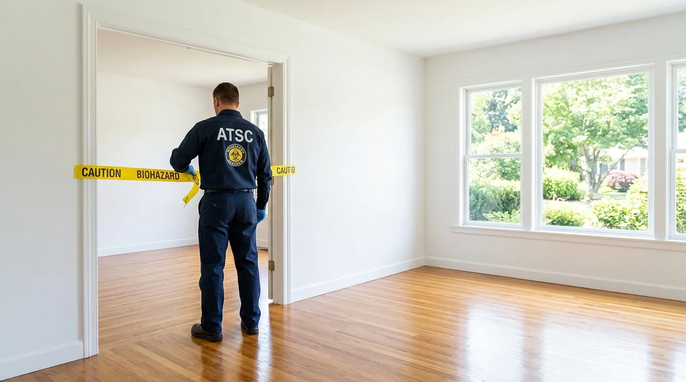 Certified biohazard cleanup crew performing Trauma Scene Cleanup in West Point